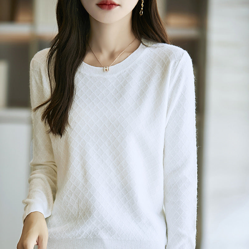 Damen Lässiger Feinstrickpullover mit dezentem Rautenmuster und gerippten Bündchen Drune