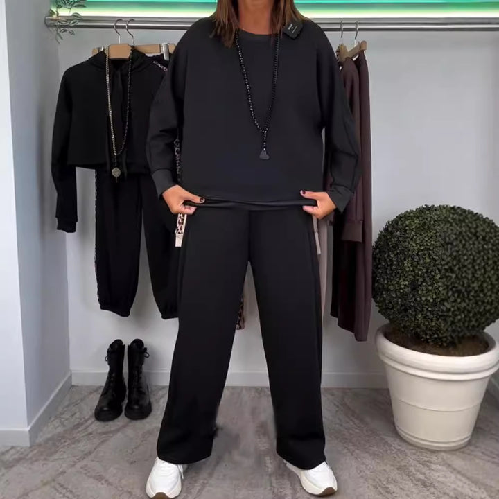Damen nan Oversize-Jogging-Set mit kastigem Sweatshirt und weiter Palazzo-Hose mit dekorativem Seitenband Drune
