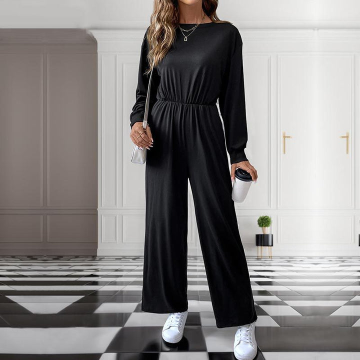 Damen Lässiger Einteiler mit elastischer Taille, Seitentaschen und weitem Bein Drune