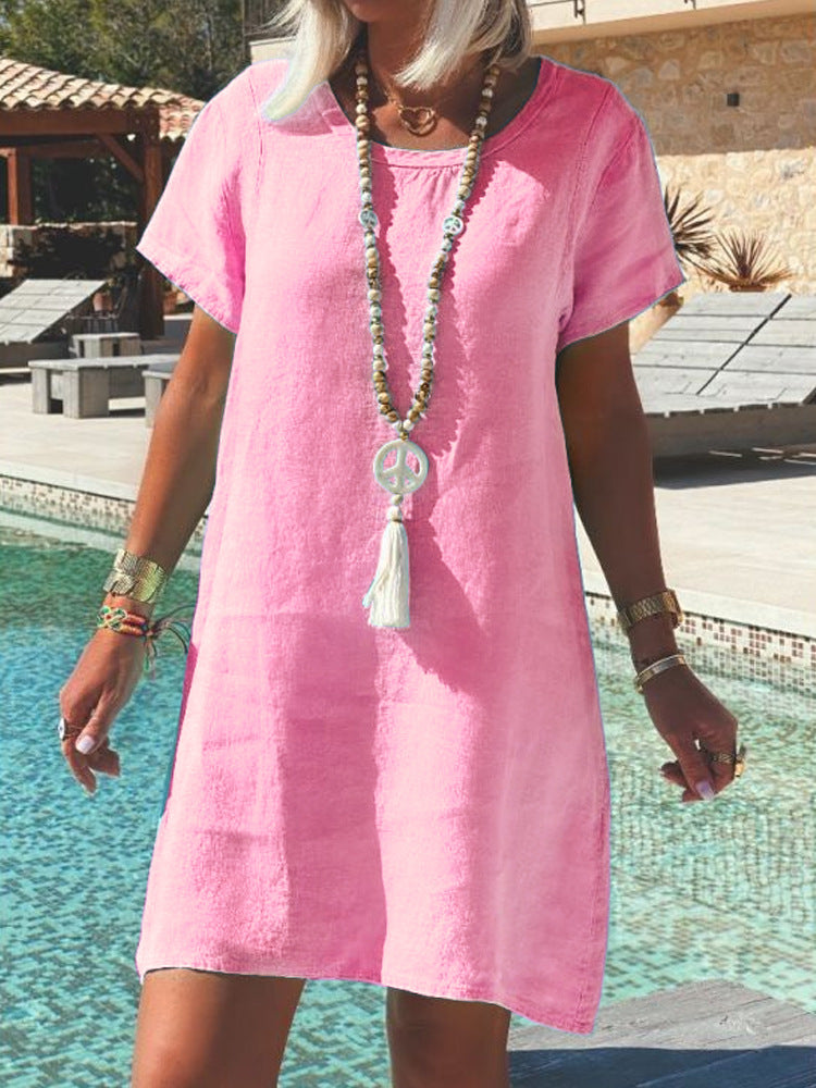 Damen Leichtes Strandkleid aus atmungsaktivem Leinen Drune