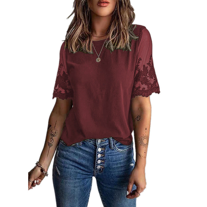 Damen Elegantes T-Shirt mit modischen Spitzenärmeln Drune