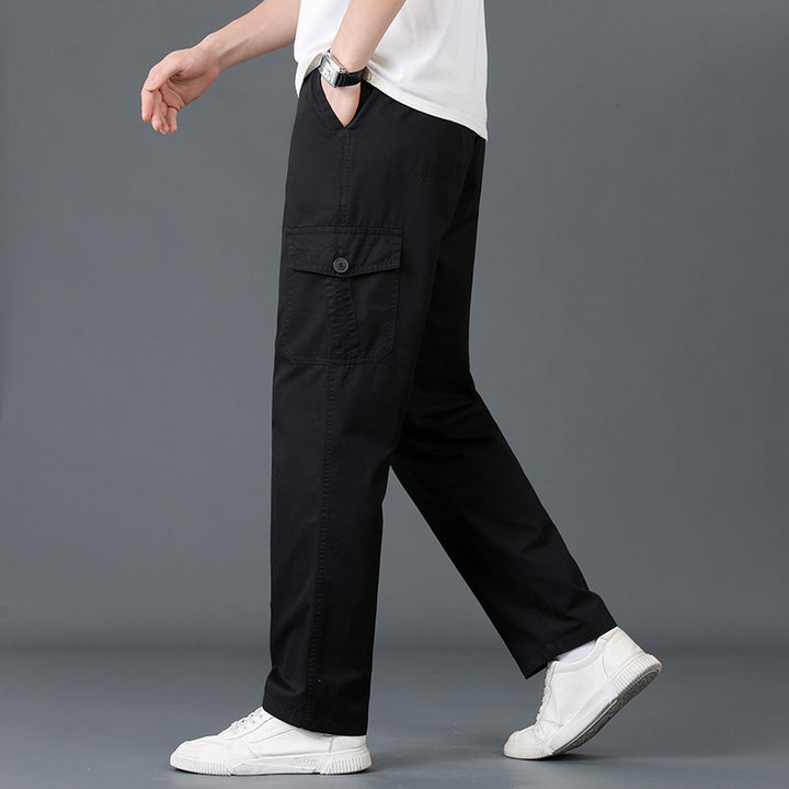 Herren Weite Cargo-Hose mit elastischem Bund, aufgesetzten Klappentaschen & geradem Bein Drune