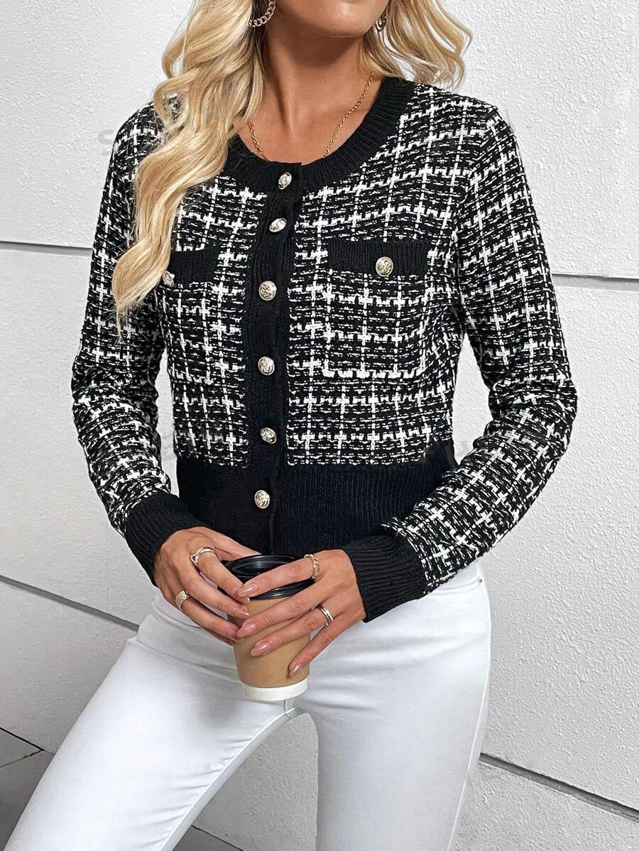 Damen Eleganter Cardigan mit Knöpfen und zwei Taschen Drune