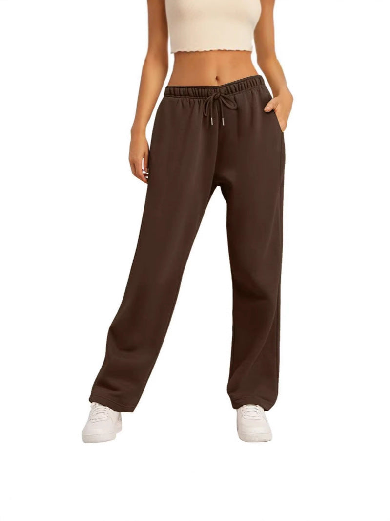 Damen nan weite High‑Waist Loungewear‑Jogginghose mit elastischem Bund Kordelzug und Seitentaschen Drune