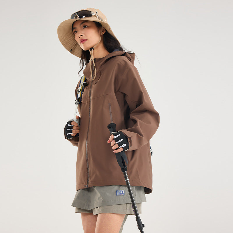 Damen Leichte technische Regenjacke im Oversize-Utility-Schnitt mit verstellbarer Kapuze Drune