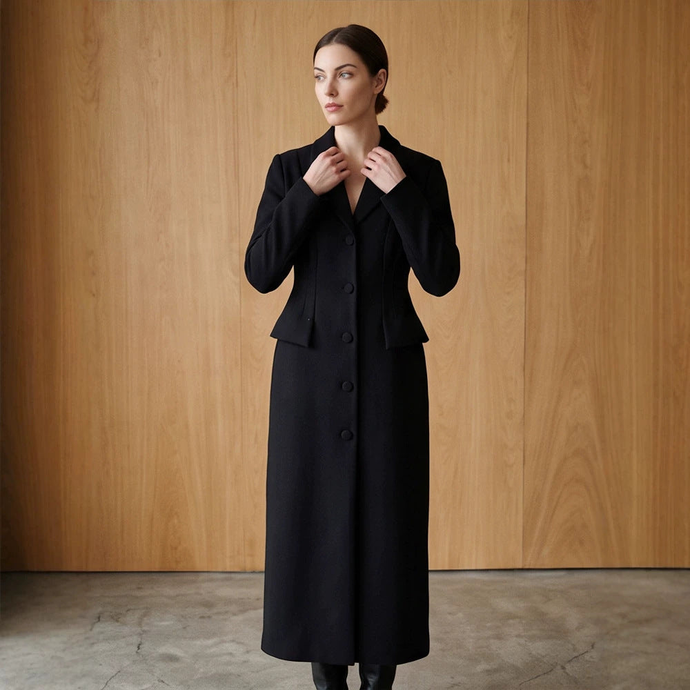 Damen Taillierter Longcoat mit Schalkragen und figurformenden Abnähern Drune