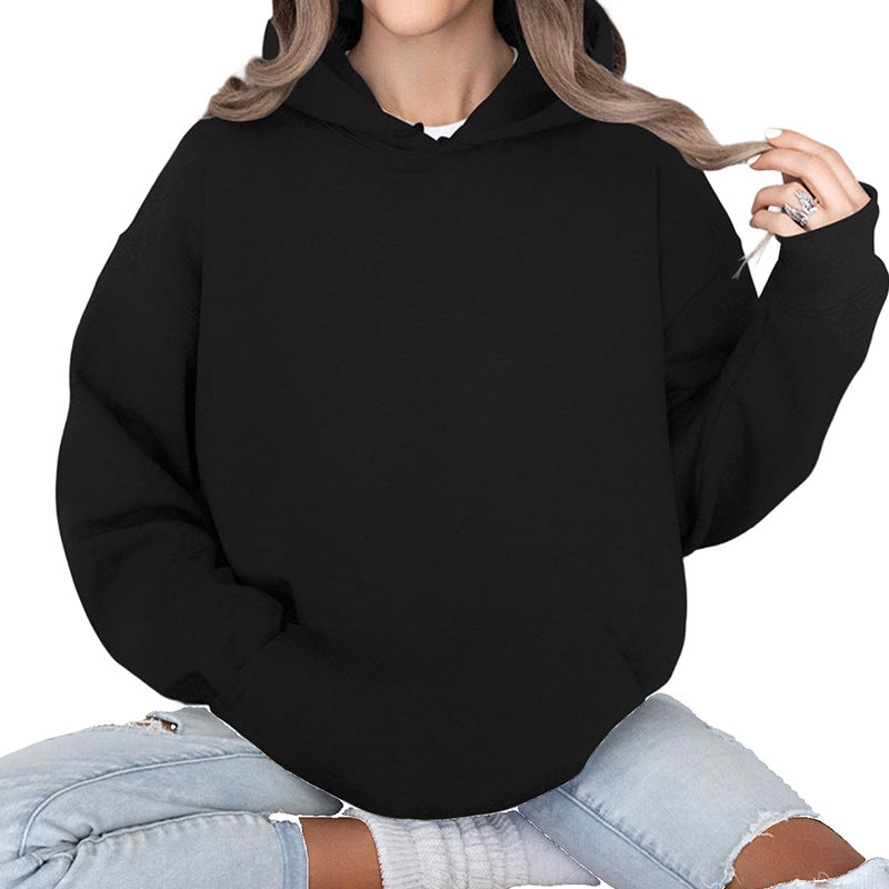 Damen Oversize-Kapuzenpullover im Cozy-Stil mit Kängurutasche und gerundetem Saum Drune