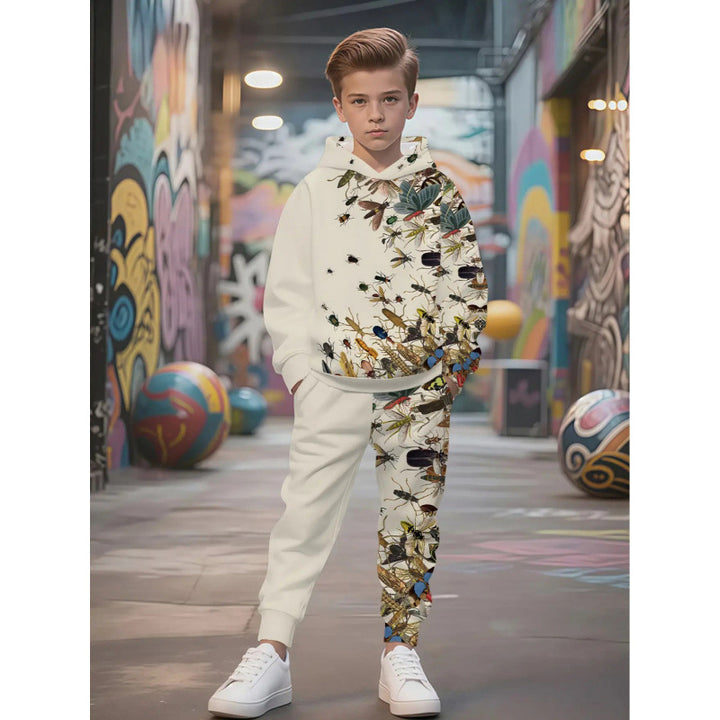 Unisex nan Kinder Jogginganzug mit Kapuzenpullover und detailreichem Auto-Print Drune