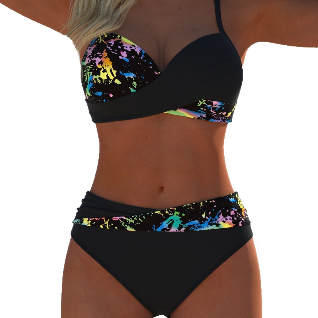 Damen Hochgeschnittener Bikini mit modischem Druck und verstellbaren Seitenbanden Drune