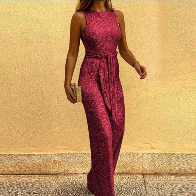 Damen Glamouröses Maxikleid mit glänzendem Paillettenbesatz und eleganter Taillenbindung Drune