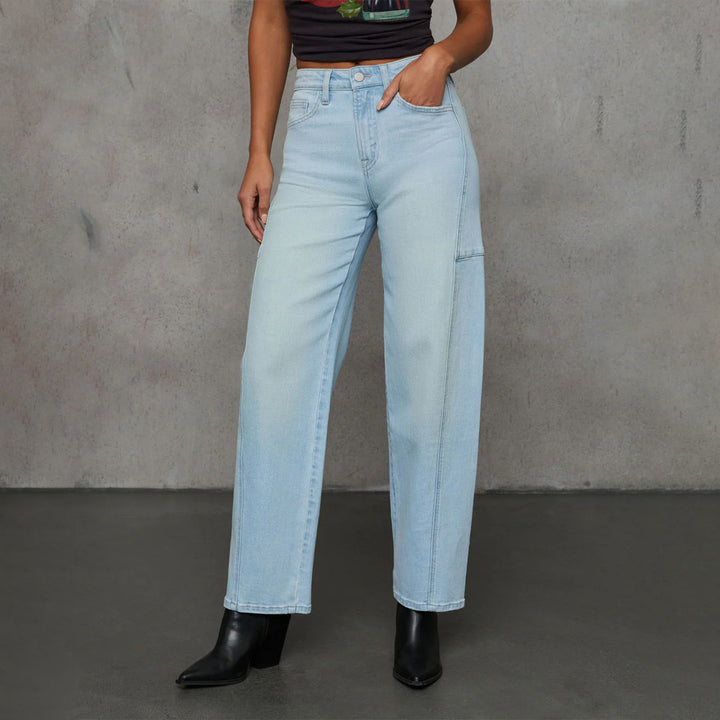 Damen High-Waist Jeans in weiter Beinform mit seitlicher Tasche Drune