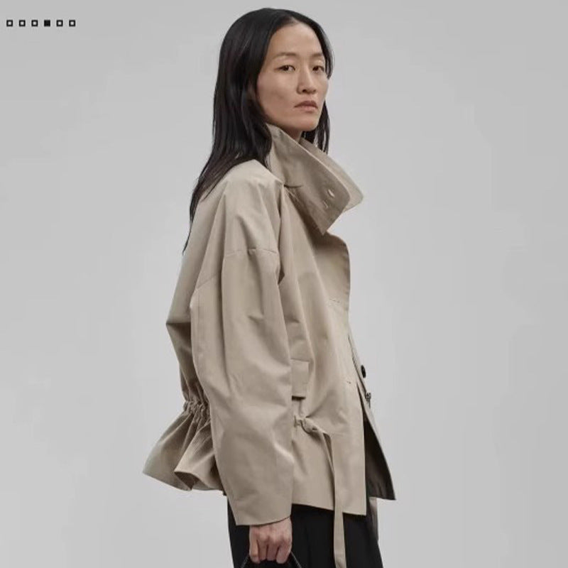 Damen Modische Übergangsjacke mit Gürtel und Stehkragen Drune