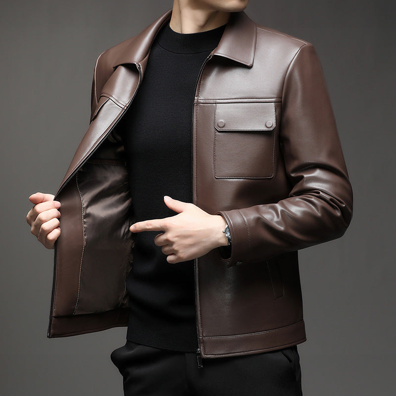 Herren Glatte Lederoptik-Blouson mit Brustklappen und Reißverschluss Drune