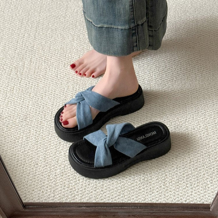 Damen bequeme Zehentrenner-Sandaletten mit modischem Knotenakzent Drune