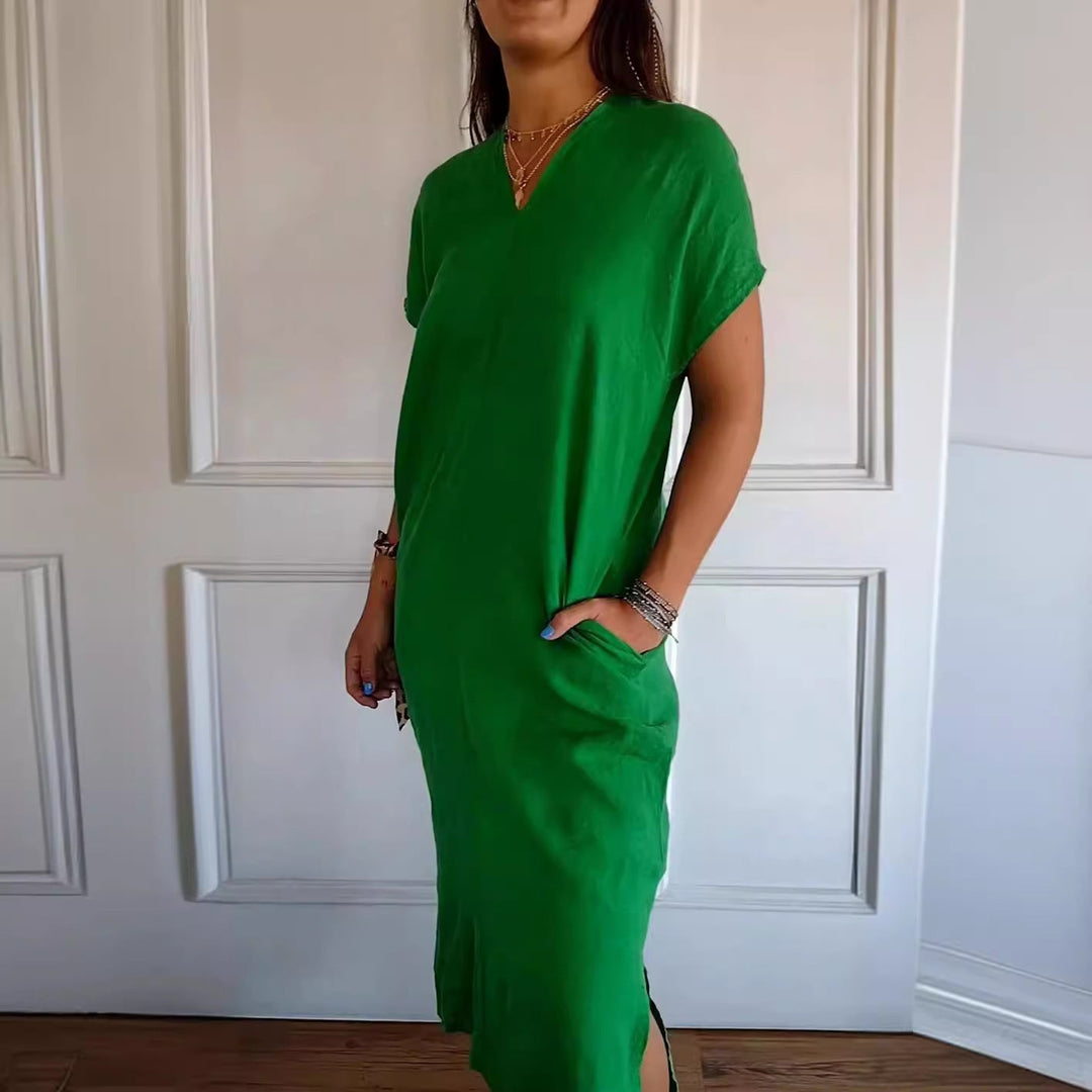 Damen luftiges Leinenkleid mit praktischen Seitentaschen Drune