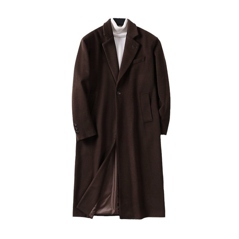 Herren Eleganter Longcoat aus Wollmix mit schmaler Silhouette und Ein-Knopf‑Verschluss Drune