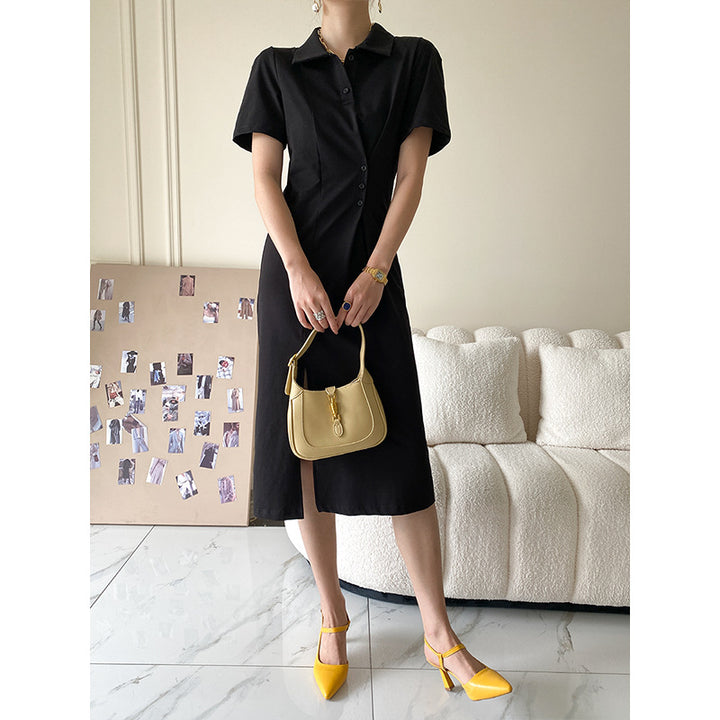 Damen lässiges Polokleid mit Knopfdetails und asymmetrischem Saum Drune