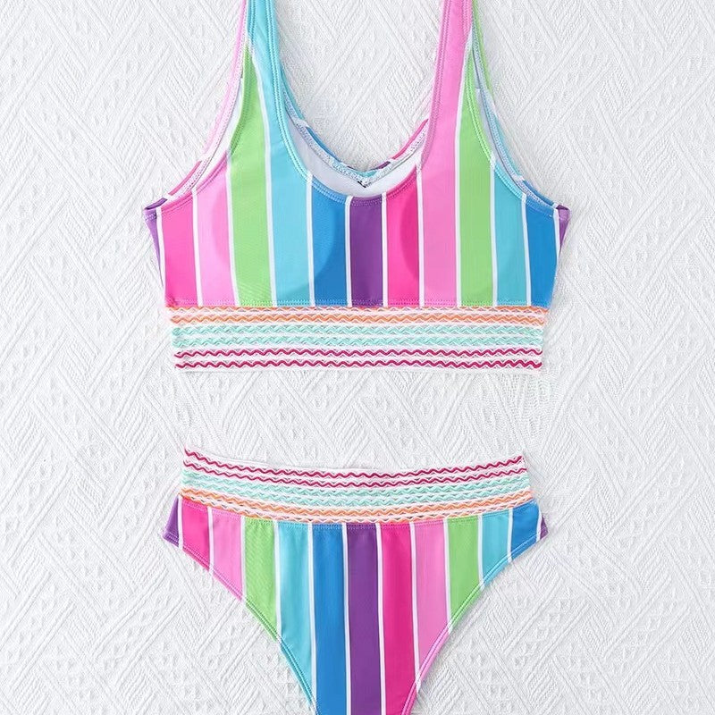 Damen Bikini-Set mit breitem Farbblockdesign und hohem Bündchen Drune