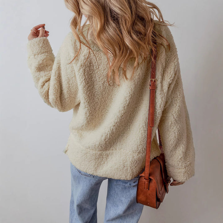Damen Kuscheliger Fleece-Pullover mit hohem Kragen und weitem Schnitt Drune