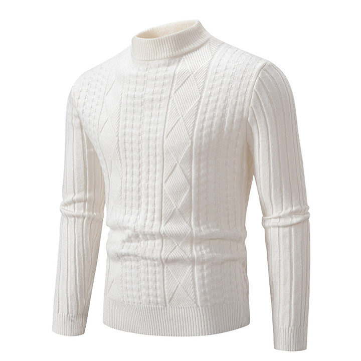 Herren Feiner Mockneck-Pullover mit Zopf- und Waffelstruktur körpernaher Passform Drune