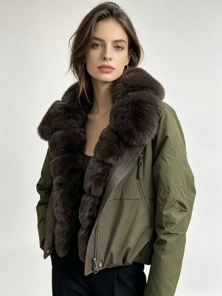 Damen nan taillierte Parka-Bomberjacke mit voluminösem Webpelzkragen und windabweisender Außenhülle Drune