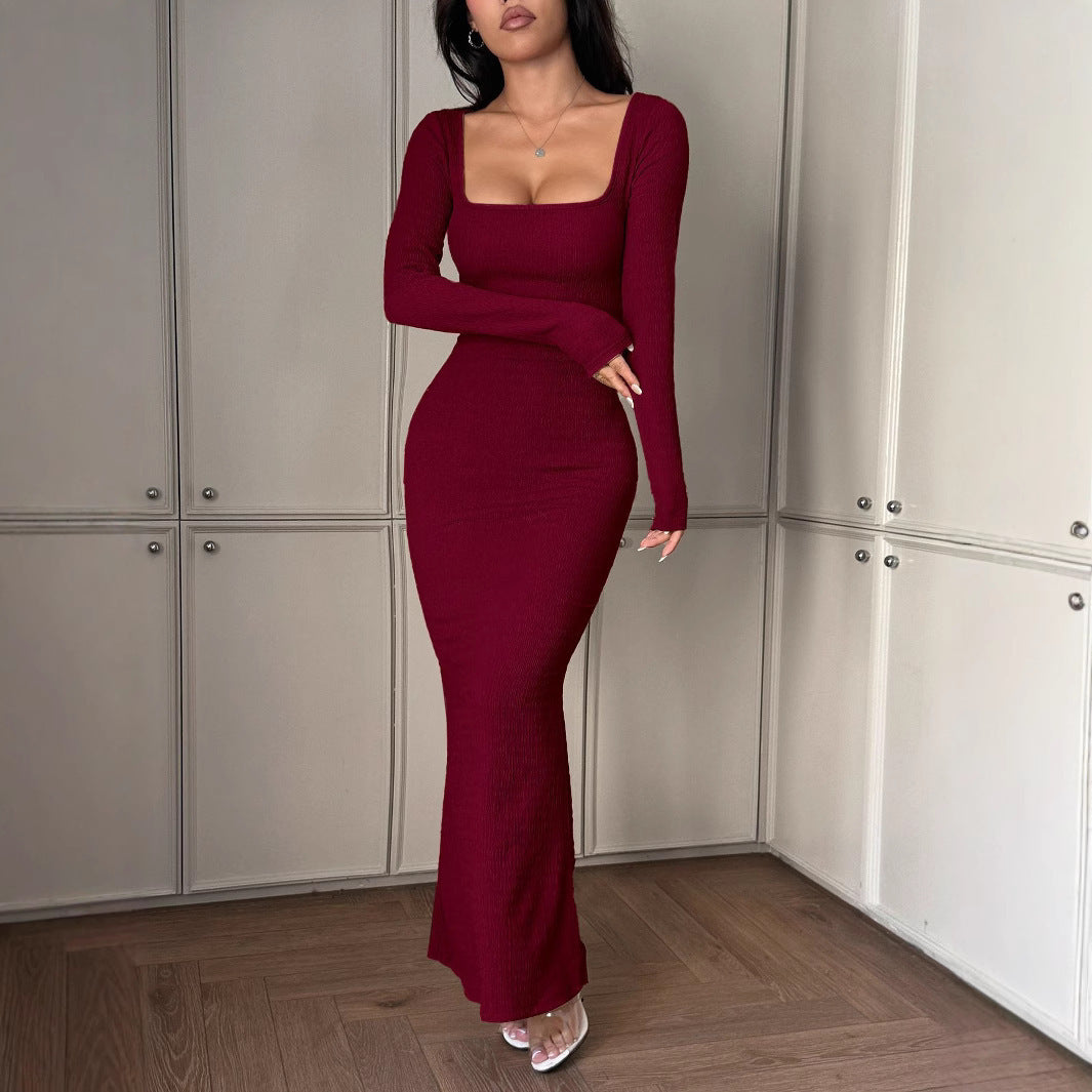 Damen Elegantes Langarm-Maxikleid mit raffiniertem Ripp-Design Drune