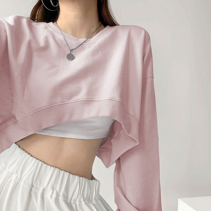 Damen lässiges Crop-Sweatshirt mit weit geschnittenen Ärmeln und modischem Schnitt