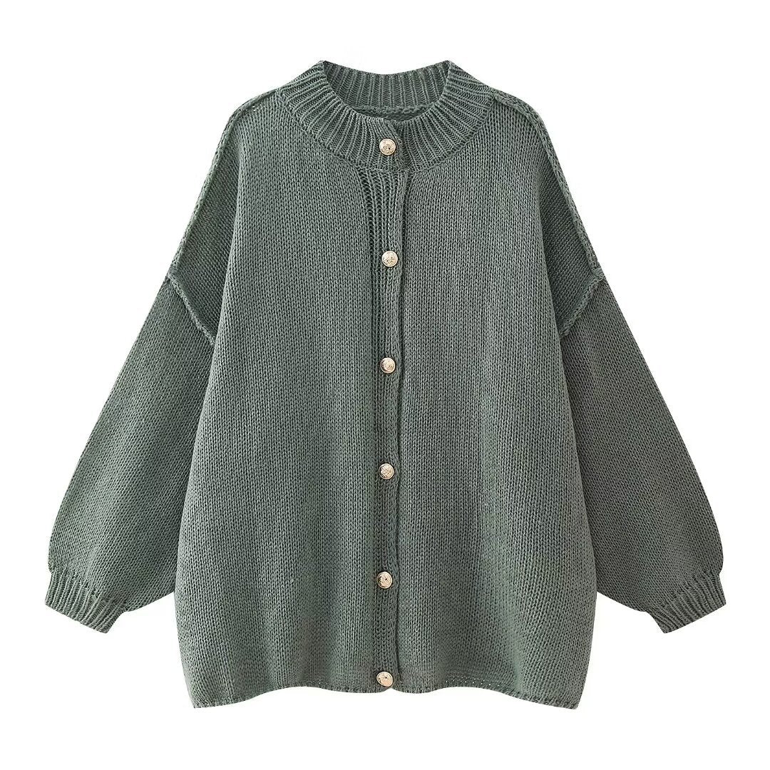 Damen lässige Strickjacke mit Knopfverschluss und oversized Passform Drune