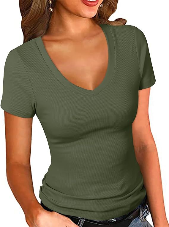 Damen V-Neck T-Shirt aus hochwertiger Baumwolle und Polyester Drune