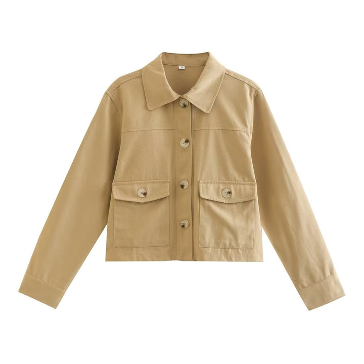 Damen nan kurze Utility-Jacke mit Hemdkragen und aufgesetzten Pattentaschen Drune