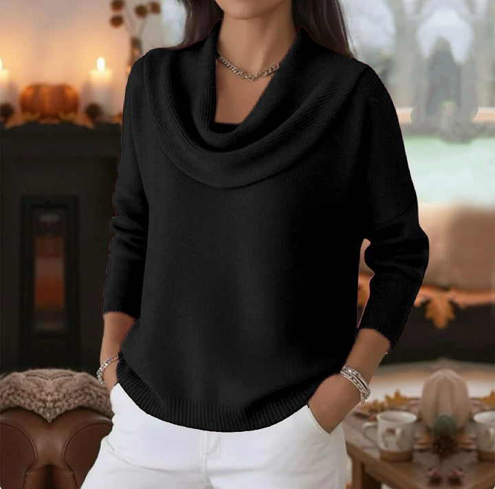 Damen Lässiger Schalkragen-Feinstrickpullover mit überschnittener Schulter und geripptem Saum Drune