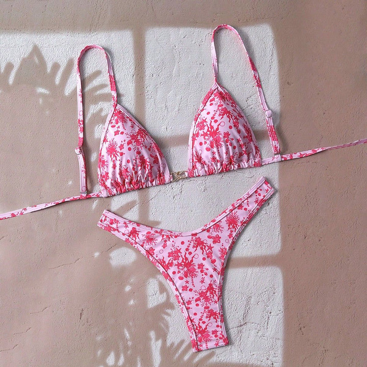Damen verstellbarer Triangel-Bikini mit floraler Einfassung Drune