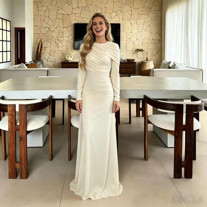 Damen Maxikleid mit Cape‑Drapierung und tailliertem Schnitt Drune