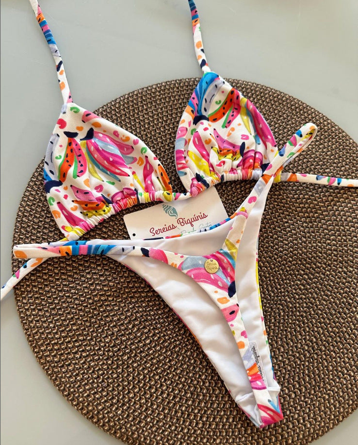 Damen Triangel-Bikini mit verspieltem Lippen-Design Drune