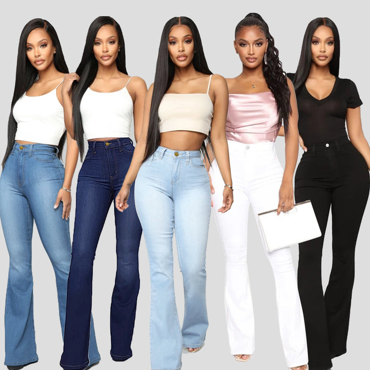Damen Hochgeschnittene Flared-Jeans aus Stretch-Denim mit taillenformendem Schnitt Drune