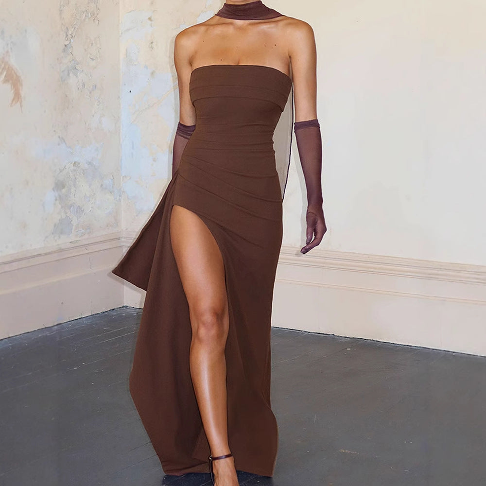 Damen Maxi-Kleid mit raffiniertem Wickeldesign und asymmetrischen Details Drune