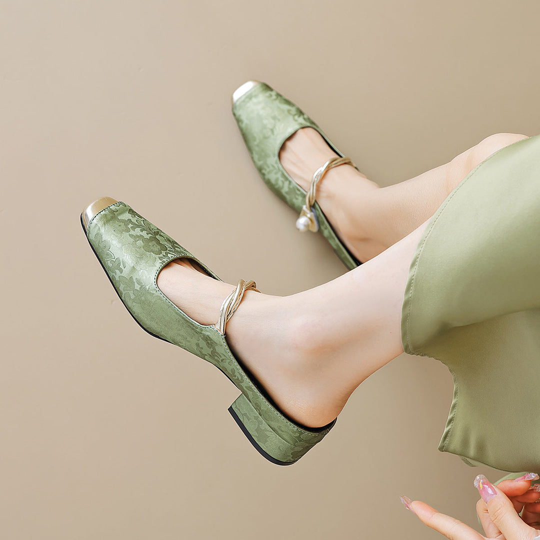 Damen Slingback-Mules mit schimmerndem Stoff und dekorativem Schnallenakzent Drune