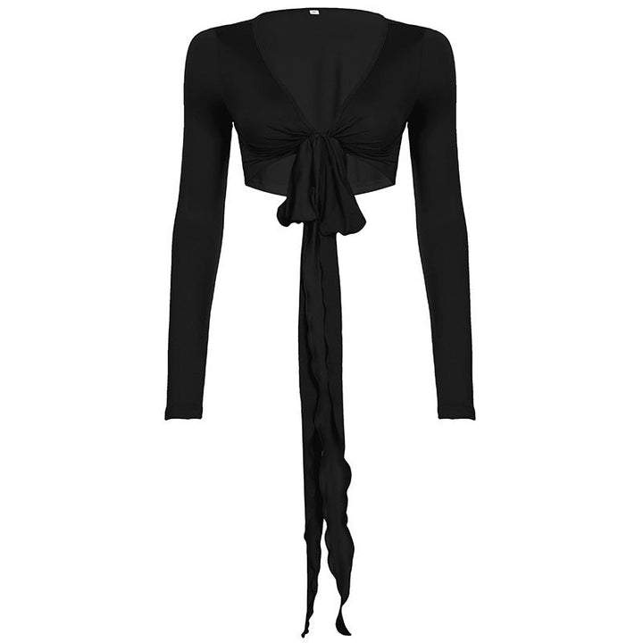 Damen Crop-Top mit verspieltem Bindeband und langen Ärmeln Drune