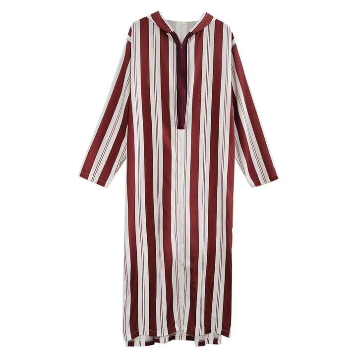 Damen nan langes Kapuzen-Hemdkleid mit frontalem Reißverschluss und senkrechtem Streifenmuster Drune