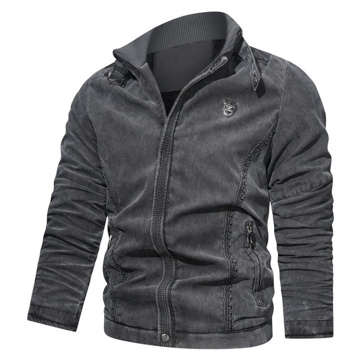 Herren lässige Canvas-Blousonjacke mit Stehkragen und Reißverschlusstaschen Drune