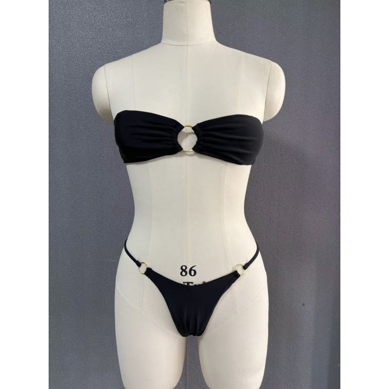Damen Bandeau-Bikini mit elegantem Ringdetail und verstellbaren Trägern Drune
