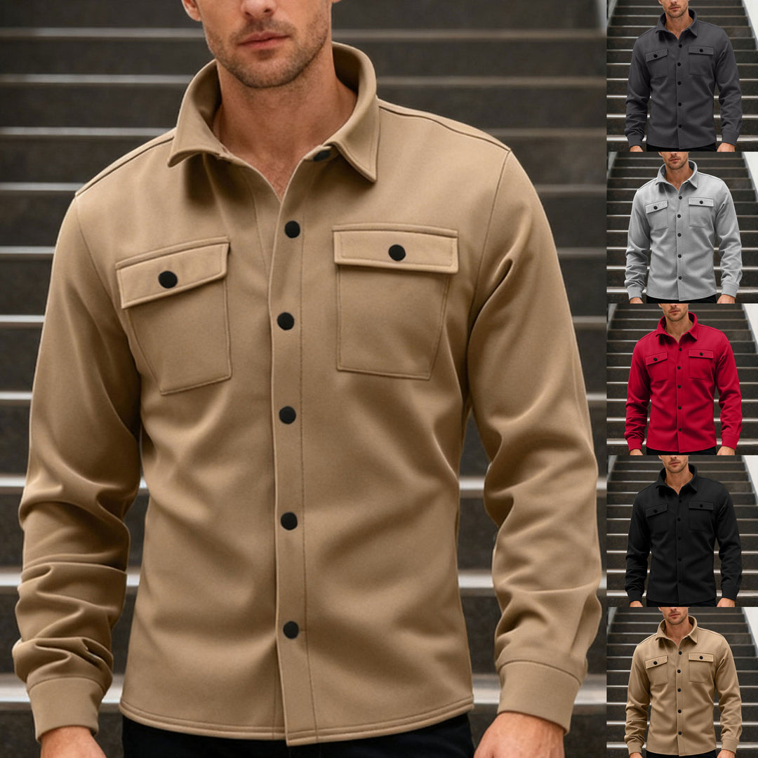 Herren nan Twill-Overshirt mit Hemdkragen, aufgesetzten Brustklappen und geradem Saum Drune