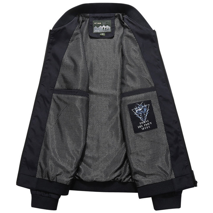 Herren Leichter Urbaner Windbreaker-Blouson mit Mesh-Innenfutter, Stick-Patches und Reißverschlusstaschen Drune