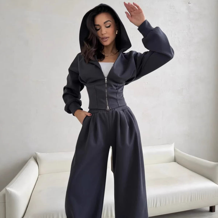 Damen lässiger Cropped Hoodie und weite Hose im urbanen Stil Drune