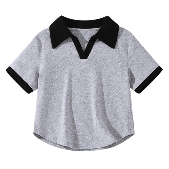 Damen Chic Farbblock Polo Top Drune