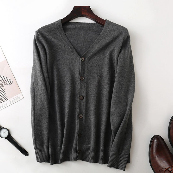 Herren Feiner V‑Ausschnitt-Cardigan aus leichtem Feinstrick mit geripptem Saum Drune