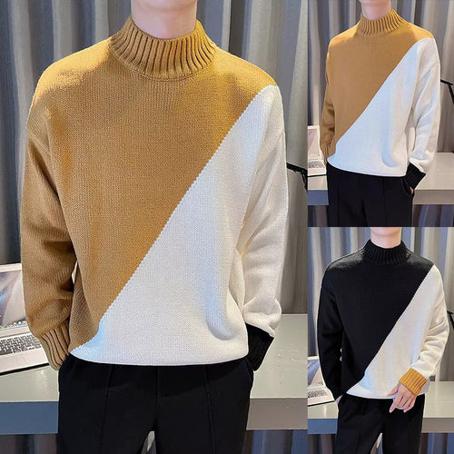 Herren Modischer Grobstrickpullover mit hohem Kragen Drune