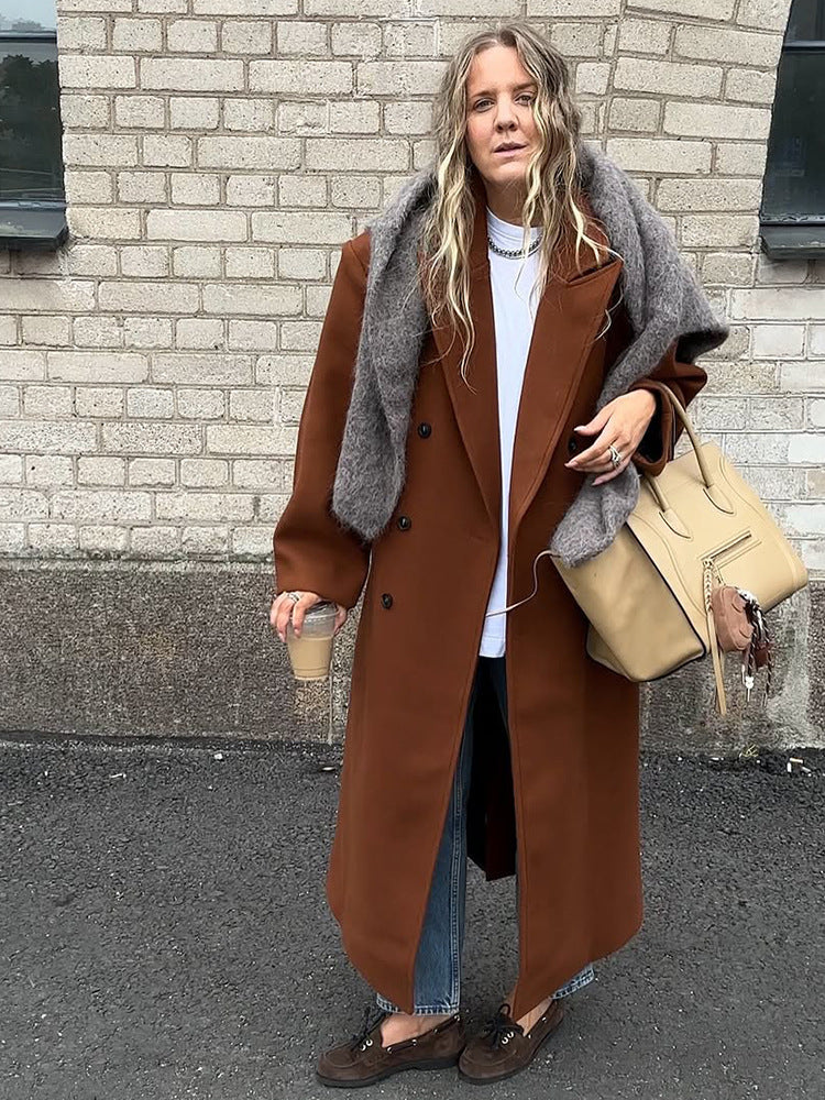 Damen Maxilanger doppeltreihiger Mantel mit Oversize-Silhouette Drune