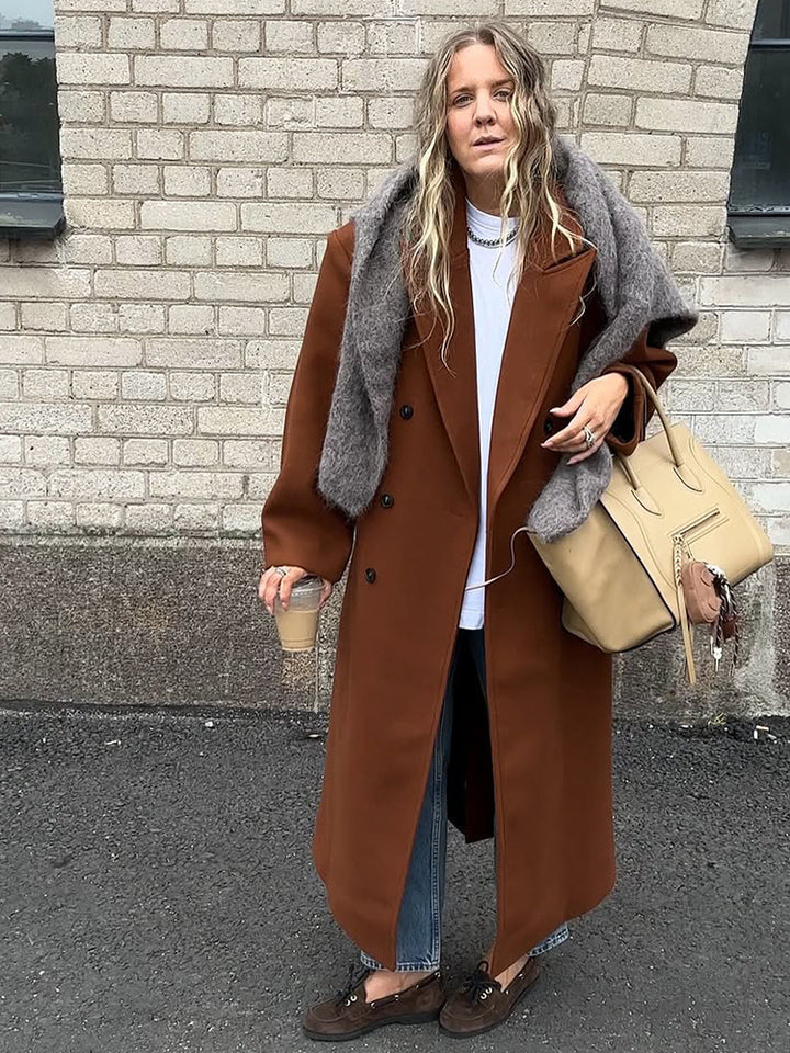 Damen Maxilanger doppeltreihiger Mantel mit Oversize-Silhouette Drune
