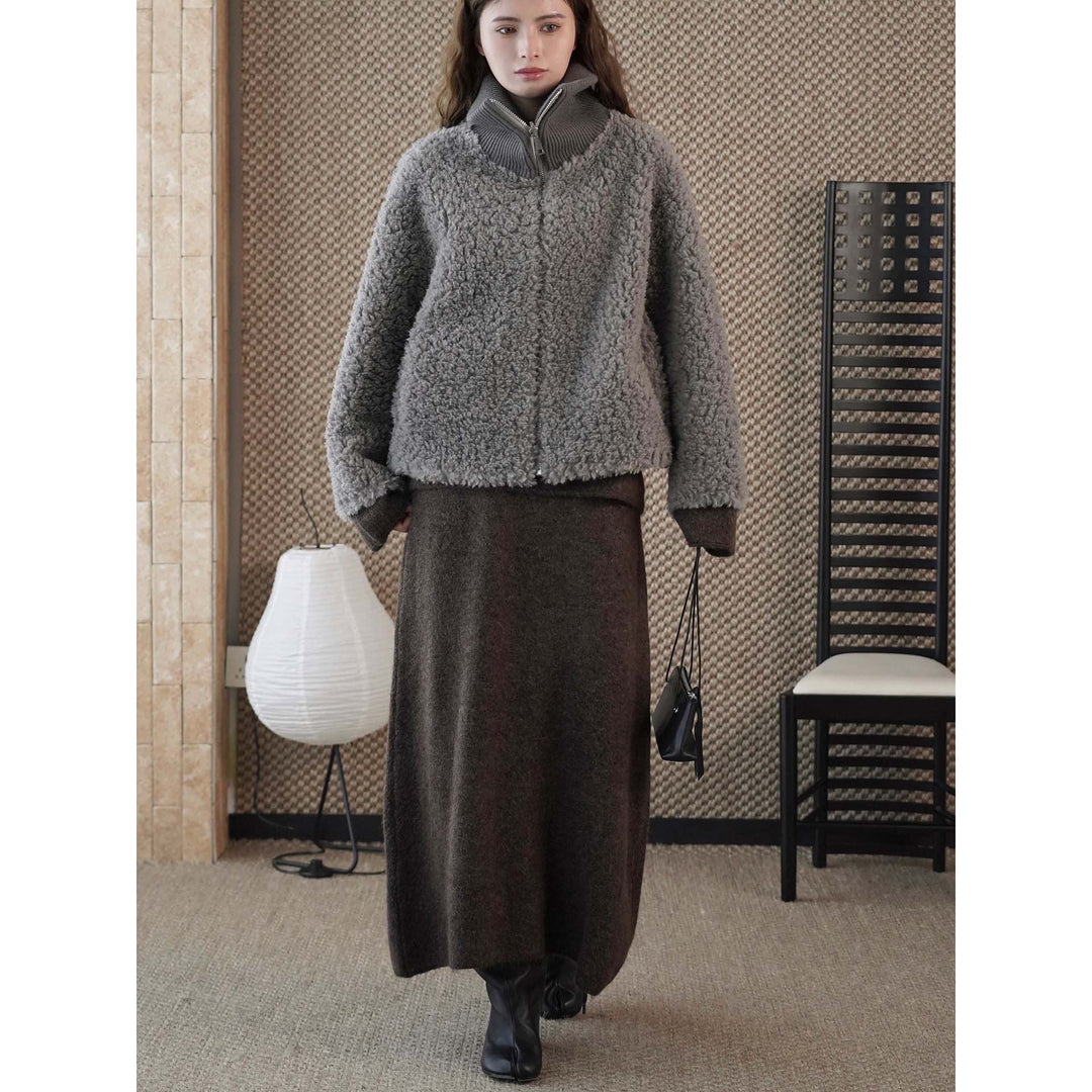 Damen Teddyjacke mit hohem Rippenkragen und halbhohem Reißverschluss Drune